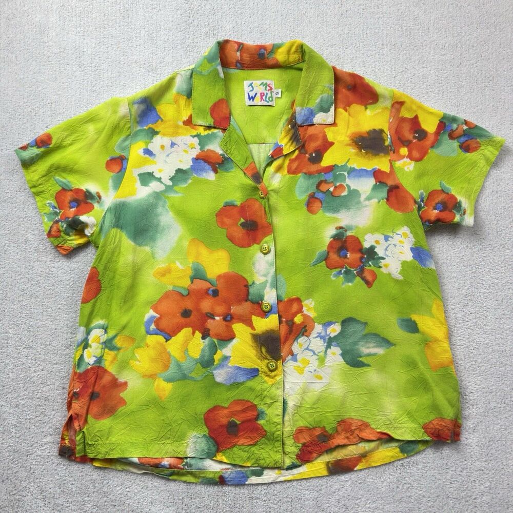 Jams World Top Womens Small Summer Splash Vibrant Floral Hawaiian Camp Shirt
